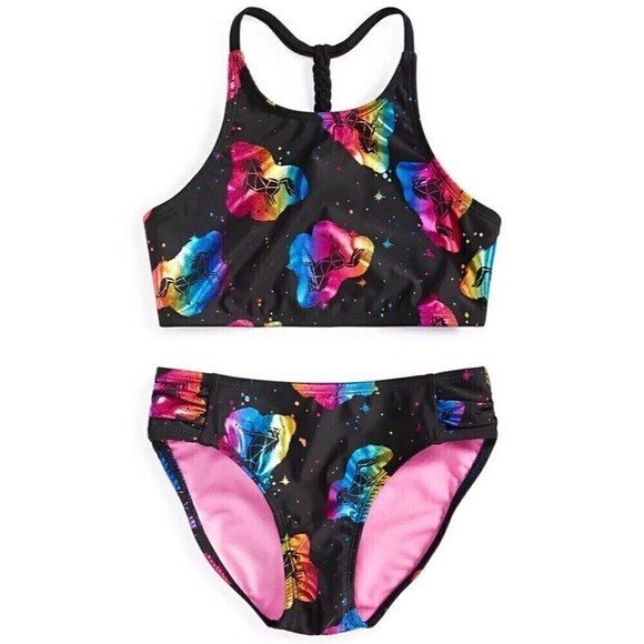 Breaking Waves Big Girls 2-Pc. High Neck Allover Unicorn Swimsuit Multi Size 7 - Picture 1 of 3